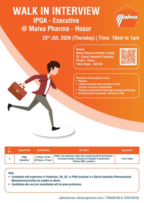 Maiva Pharma Walk-in Interview 2026 Maiva Pharma Walk-in Interview 2026