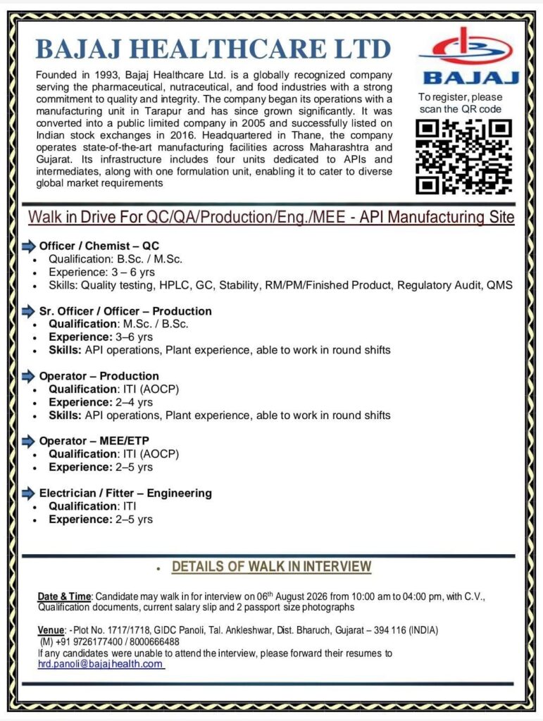 Bajaj Healthcare Ltd Walk-In Drive 2026