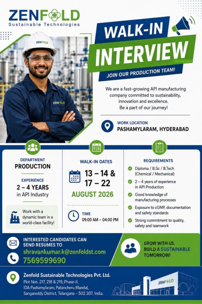 Zenfold Sustainable Technologies Walk-In Interview 2026 – Production Jobs in Hyderabad