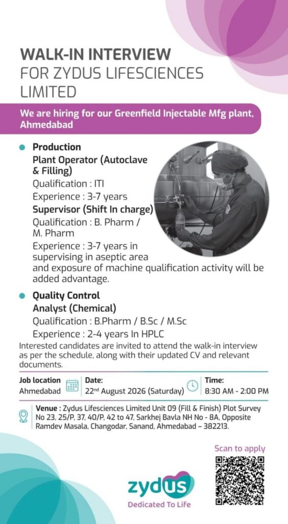 Zydus Lifesciences Walk-In Interview 2026