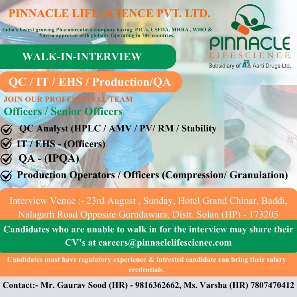 Pinnacle Life Science Walk-In Interview 2026