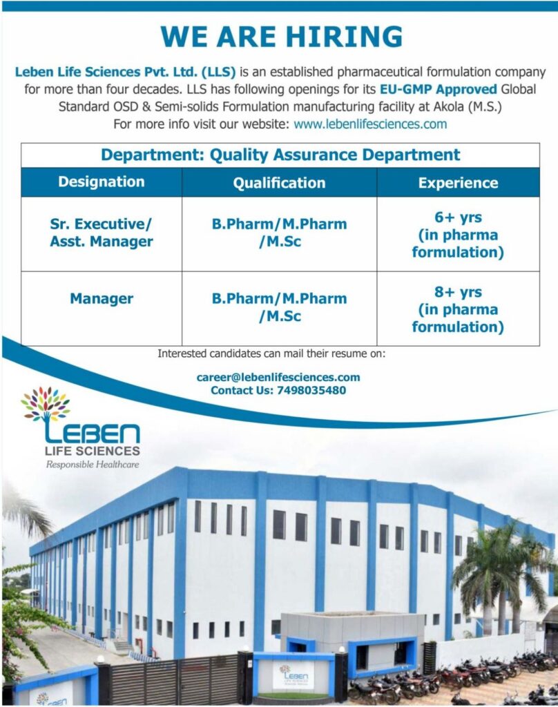 Leben Life Sciences Hiring 2026 | Quality Assurance Jobs