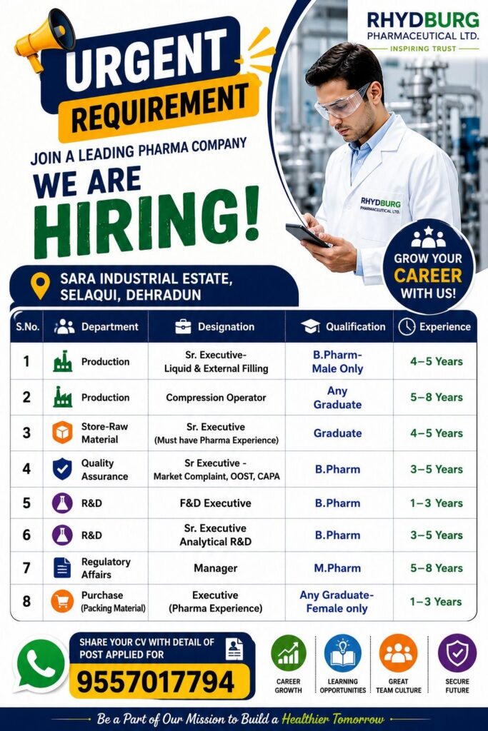 Rhydburg Pharmaceutical Recruitment 2026