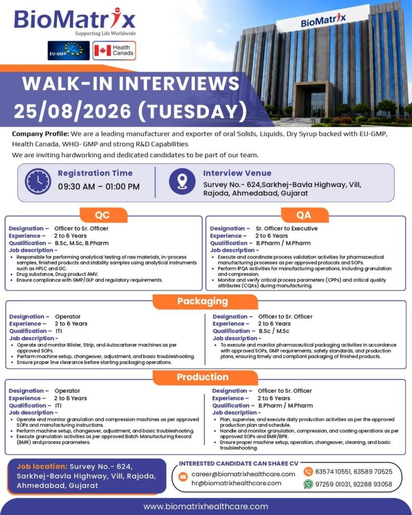 BioMatrix Healthcare Walk-In Interview 2026
