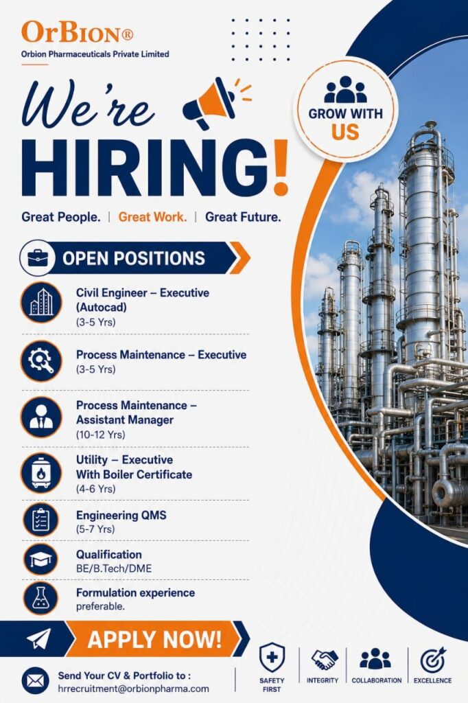 Orion Pharmaceuticals Hiring 2026 | Multiple Openings