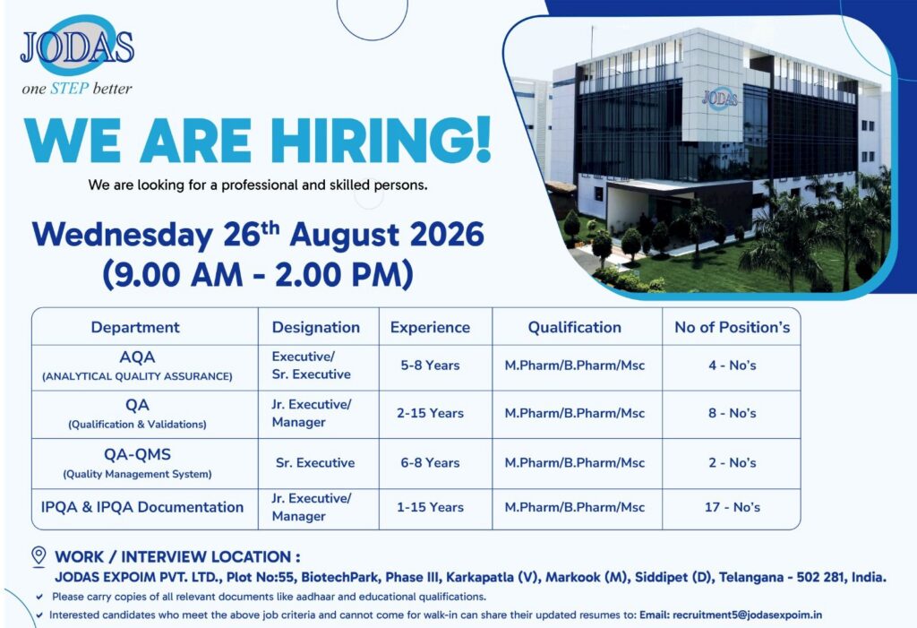 JODAS Expoim Walk-In Interview | QA, AQA, IPQA & QMS Jobs