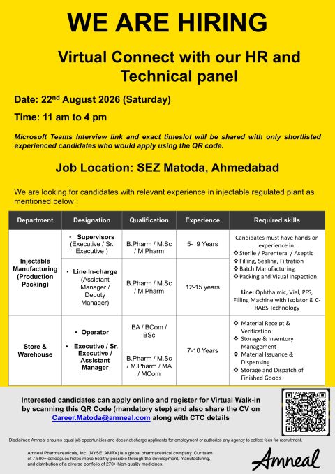 Amneal Pharmaceuticals Jobs 2026 | Virtual Walk-In Drive Amneal Pharmaceuticals Jobs 2026 | Virtual Walk-In Drive