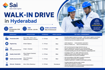 Sai Life Sciences Walk-In Drive – Hyderabad