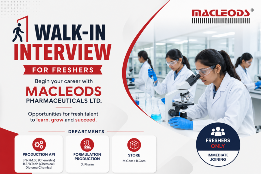Macleods Pharmaceuticals Walk-In Interview for Freshers Jobs