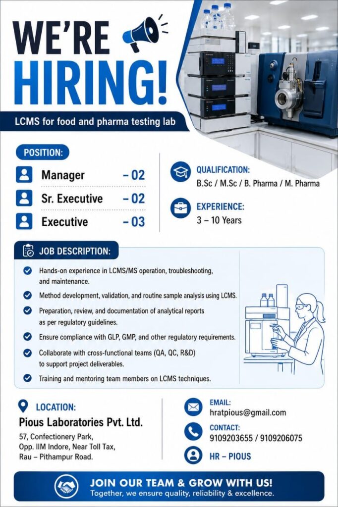 Pious Laboratories Pvt. Ltd. Recruitment 2026