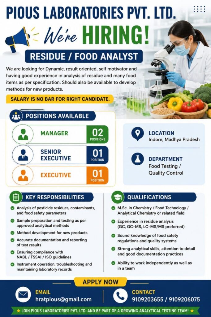 Pious Laboratories Jobs 2026: Vacancies in Indore