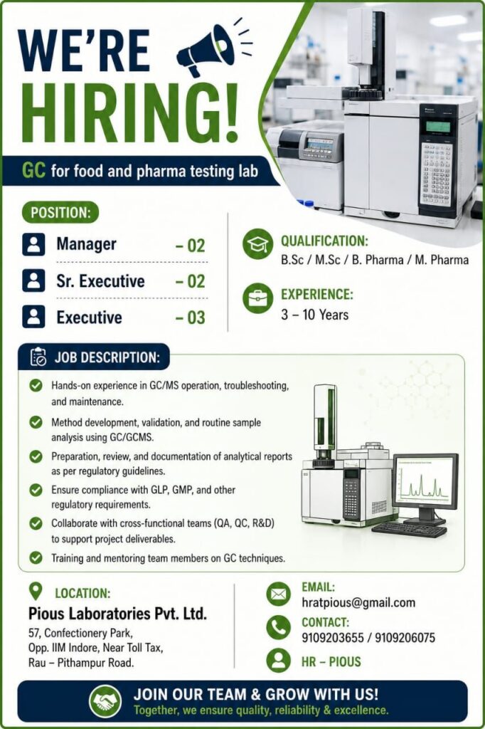 Pious Laboratories Jobs 2026: Vacancies in Indore
