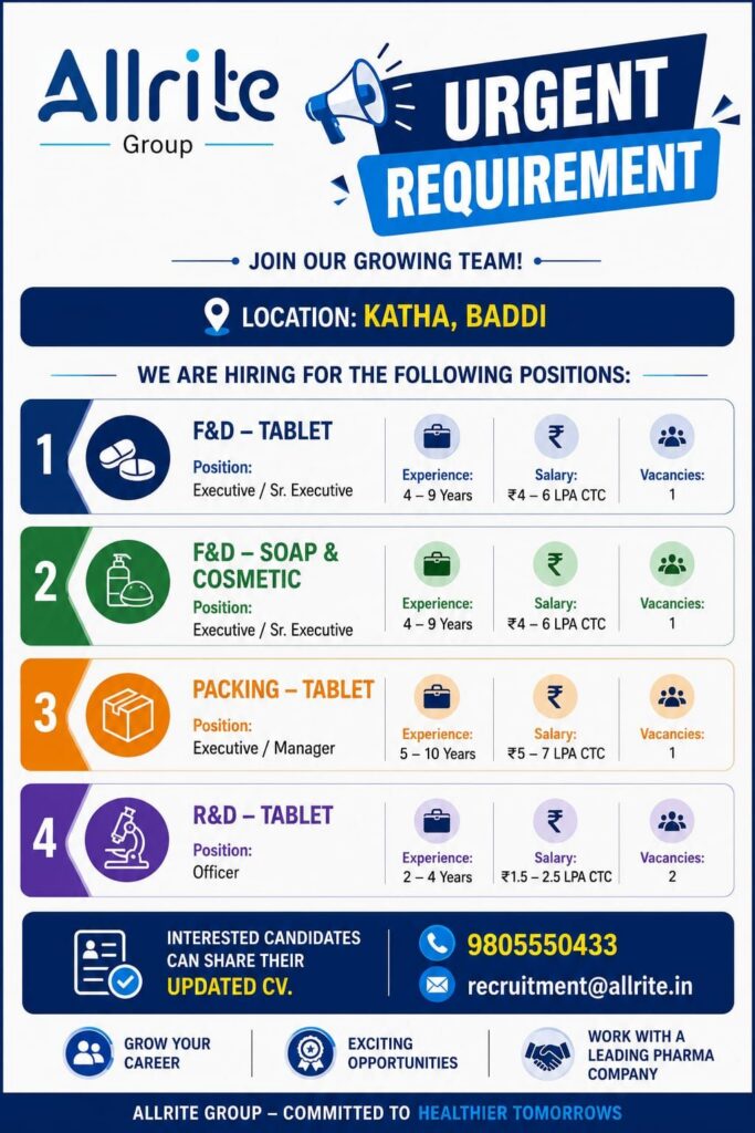 Allrite Group Hiring 2026 – Urgent Pharma Jobs
