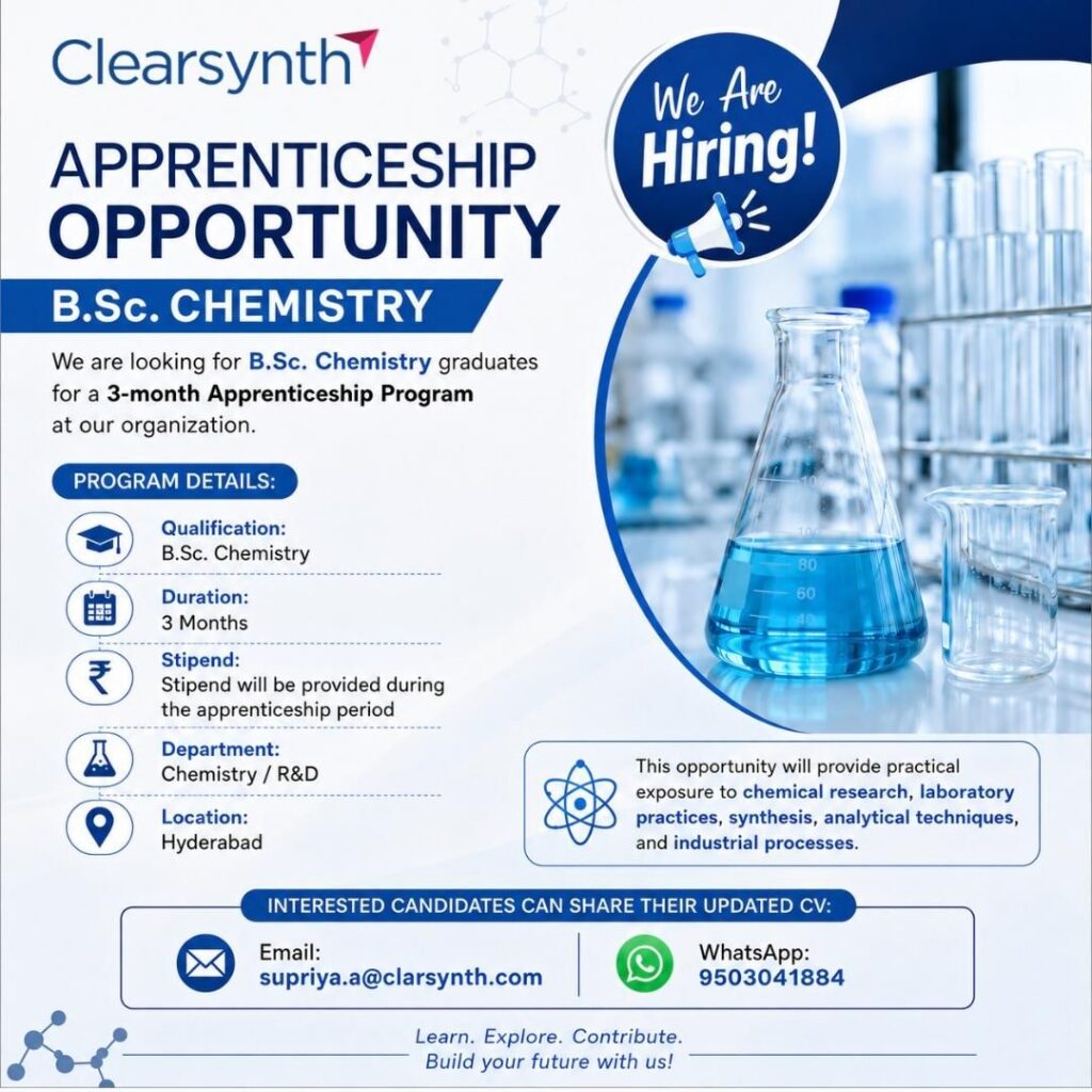 Clearsynth hiring Freshers | 3-Month Apprenticeship Program