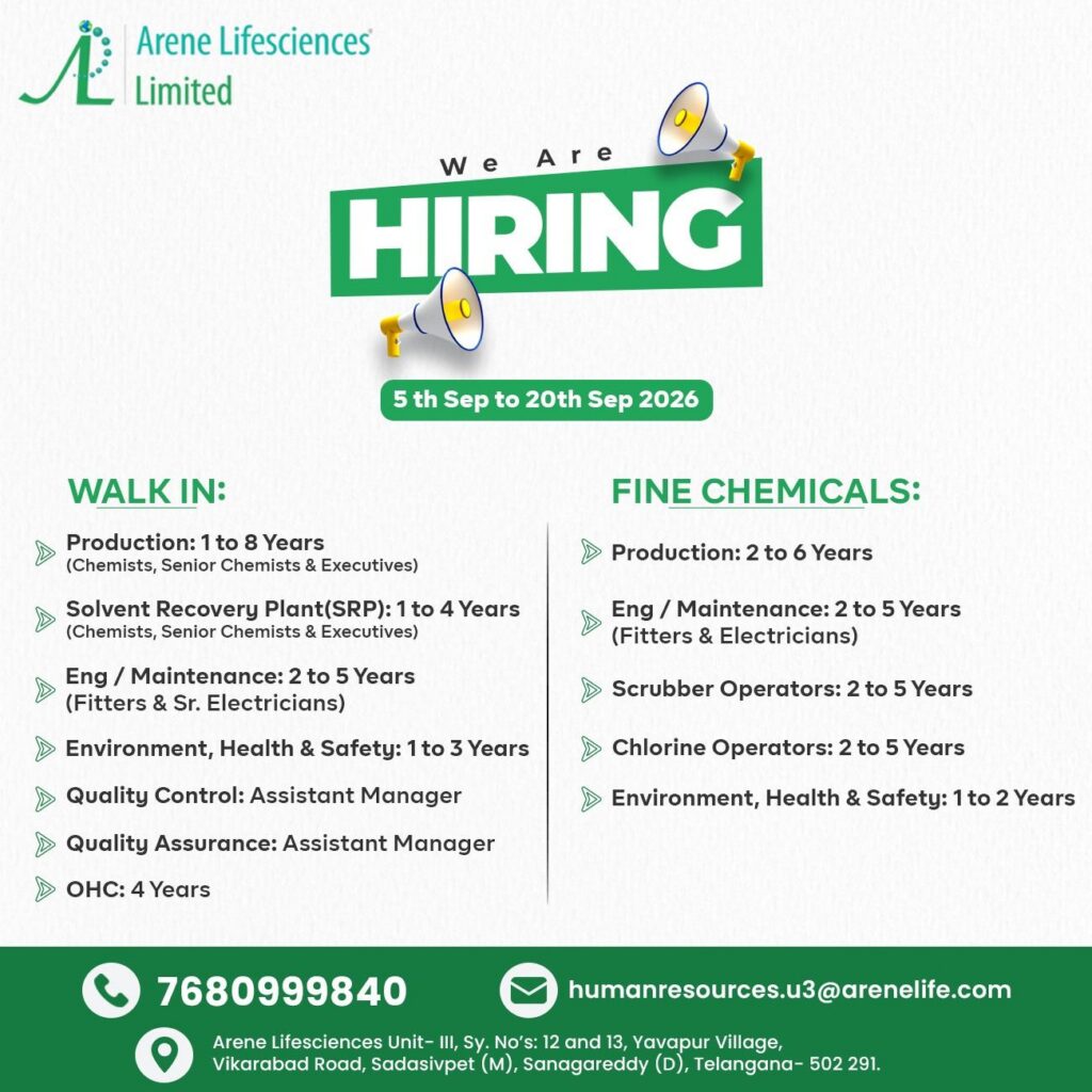 Arene Lifesciences Limited Hiring 2026 – Walk-In Jobs