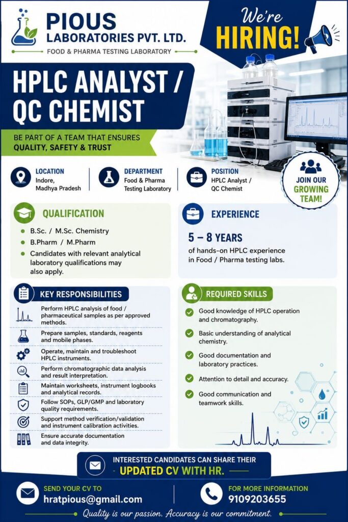 Pious Laboratories Jobs 2026: Vacancies in Indore