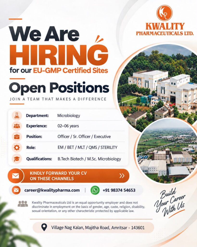 Kwality Pharmaceuticals Ltd. Hiring – Production Injectable Jobs