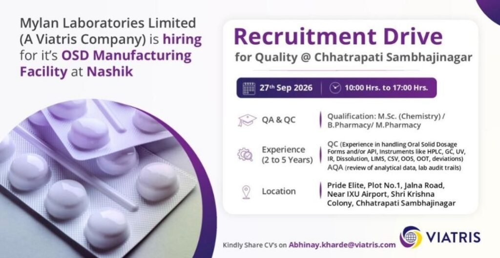 Mylan Laboratories (Viatris) Recruitment 2026