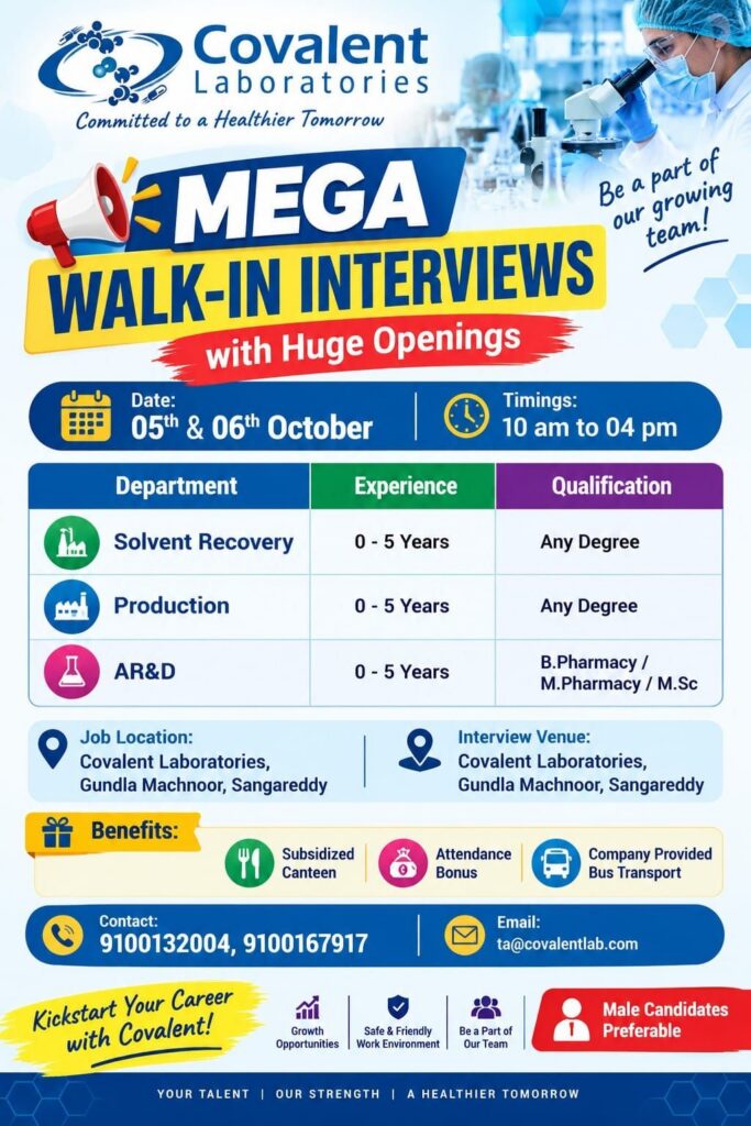 Covalent Laboratories Recruitment 2026 – Mega Walk-In Interview