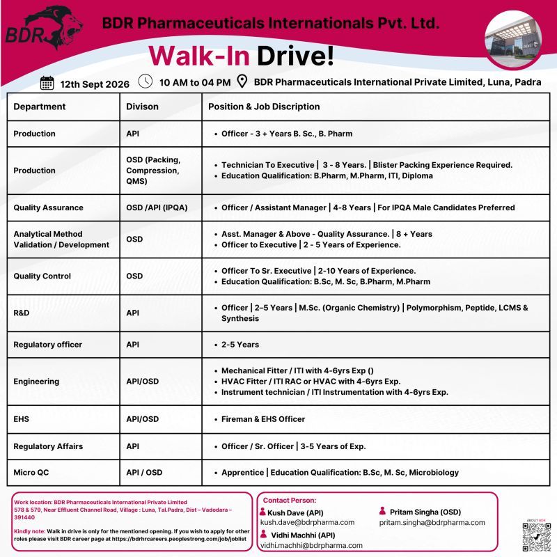 BDR Pharmaceuticals Walk-In Interview 2026