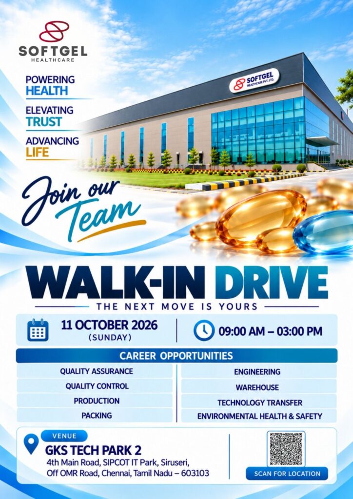 Softgel Healthcare Walk-In Drive 2026 – Multiple Job Openings