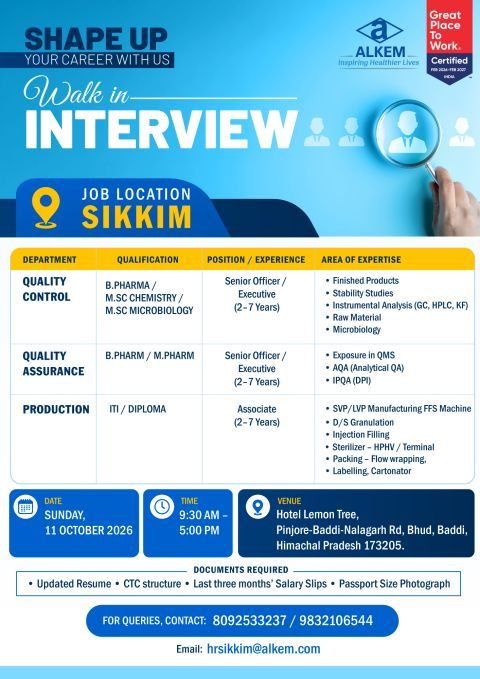 Alkem Laboratories Walk-In Interview 2026