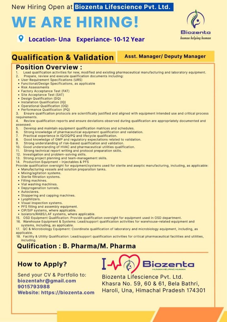 Biozenta Lifescience Jobs | QA, IPQA, QMS & Qualification Jobs