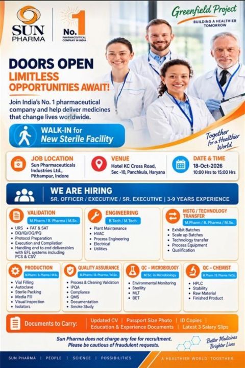 Sun Pharma Walk-In Interview 2026 in Panchkula