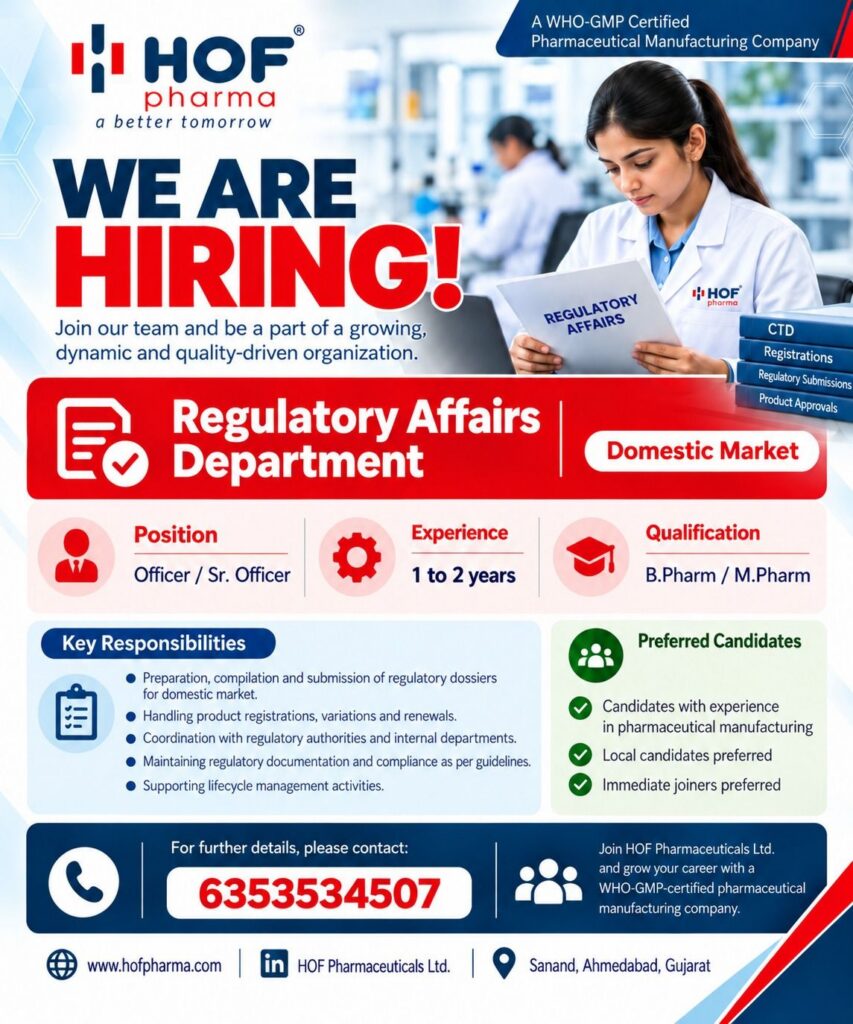 HOF Pharmaceuticals Ltd. Is Hiring – Regulatory Affairs