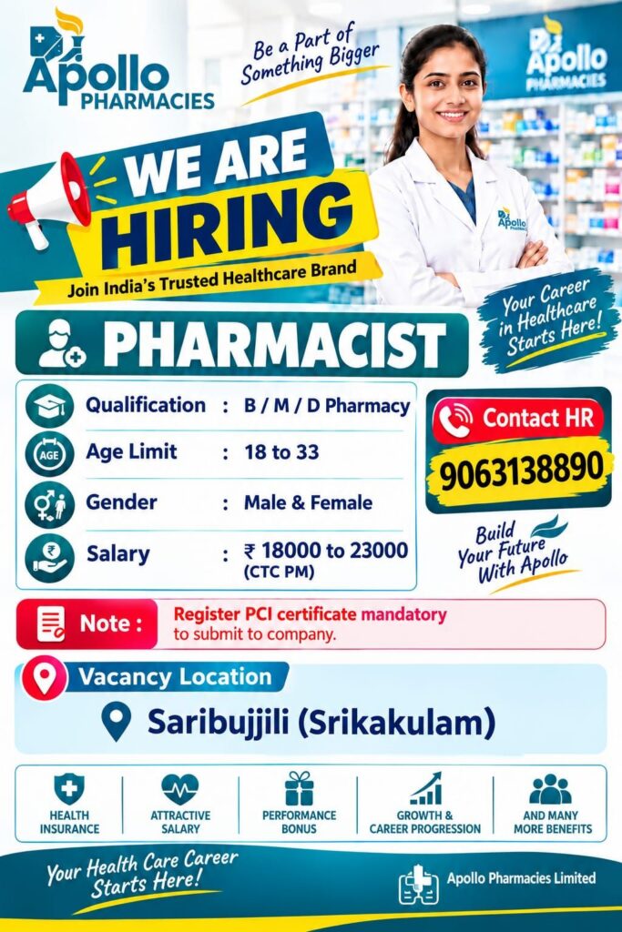 Apollo Pharmacies Recruitment 2026: Pharmacist Jobs