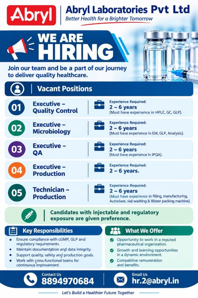 Abryl Laboratories Recruitment 2026