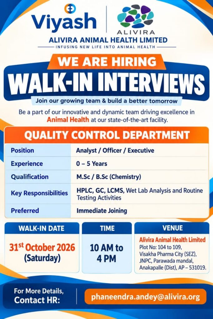 Alivira Animal Health Limited Walk-In Interview 2026
