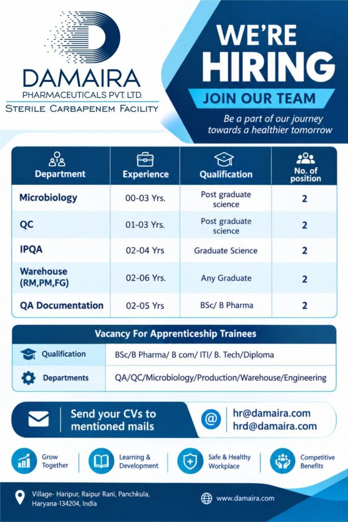 Damaira Pharmaceuticals Recruitment 2026 